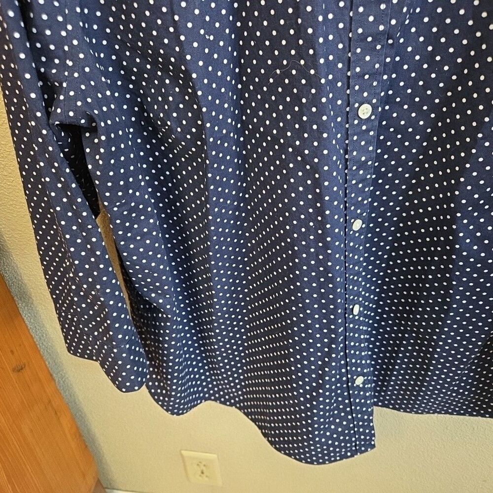 Lauren Ralph Lauren Navy Polka Dot Button 3/4 Sleeve Shirt No Iron 3X Plus Size - Picture 3 of 8